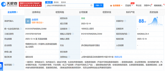 上汽集团设立环球商贸公司，注册资本1亿元深耕国内贸易代理领域